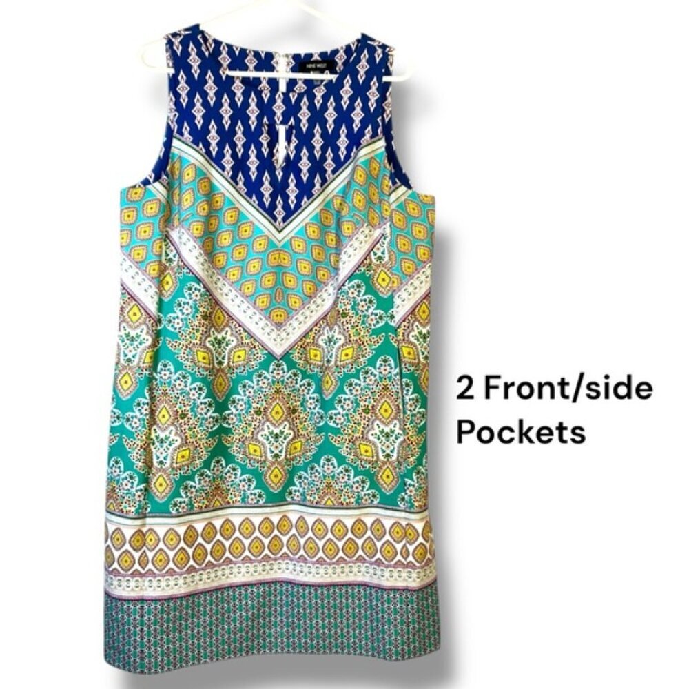 Nine West Dress Keyhole Cutout Sleeveless Aruba/Canary Multi Size 16 - Picture 4 of 16